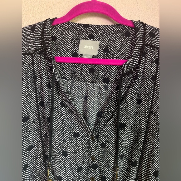 Anthropologie Maeve Galen Black & White Polka Dot Boho Striped Dress L - Picture 7 of 12